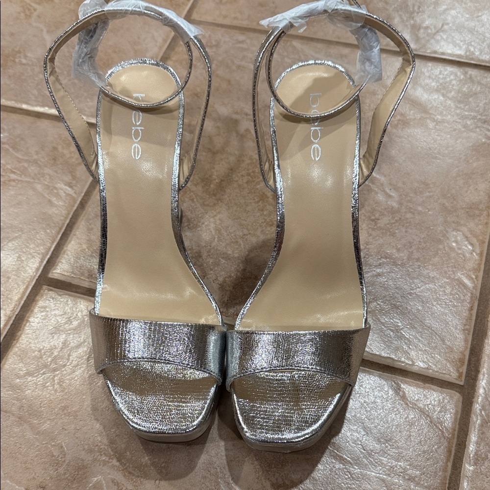 Bebe Shimmering Silver High Heels
